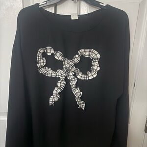 Black Blouse with Plaid Bow Detail